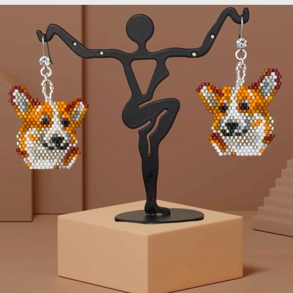 Hand Crafted Jewelry - Beaded Welsh Corgi face earrings with CZ earring hooks - Corgi mom gift